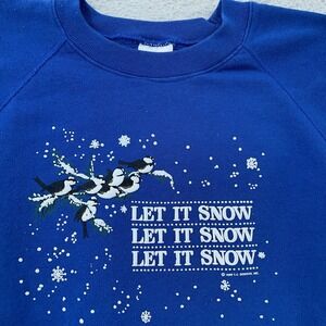 Vintage Let It Snow Birds Sweatshirt Mens Small Winter Blue Made USA 90s